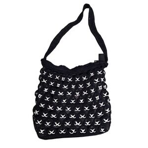 Vtg 90's Black Can Tab Crochet‎ Recycled Pop Tab Unique Handmade Shoulder Bag